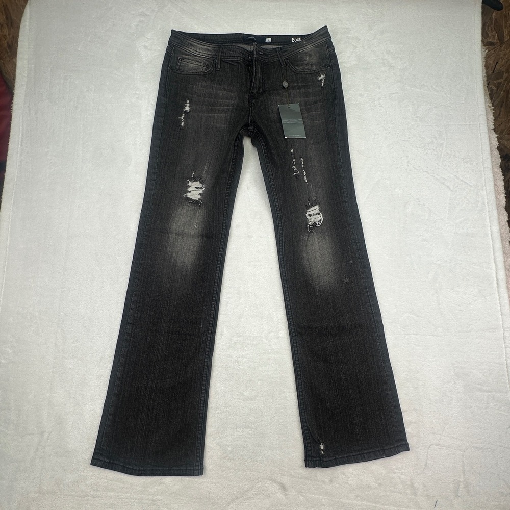 NEW Vigoss Jeans Women's Size 9 33x32 Distressed Bootcut Black Denim Pants NWT